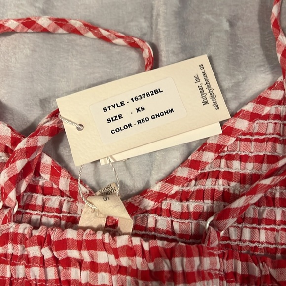 XS STRETCHY RED GIGHAM SIM & SAM SPAGHETTI TOP SHIRT PICNIC DATE WORK 4thofJuly! - Picture 6 of 10